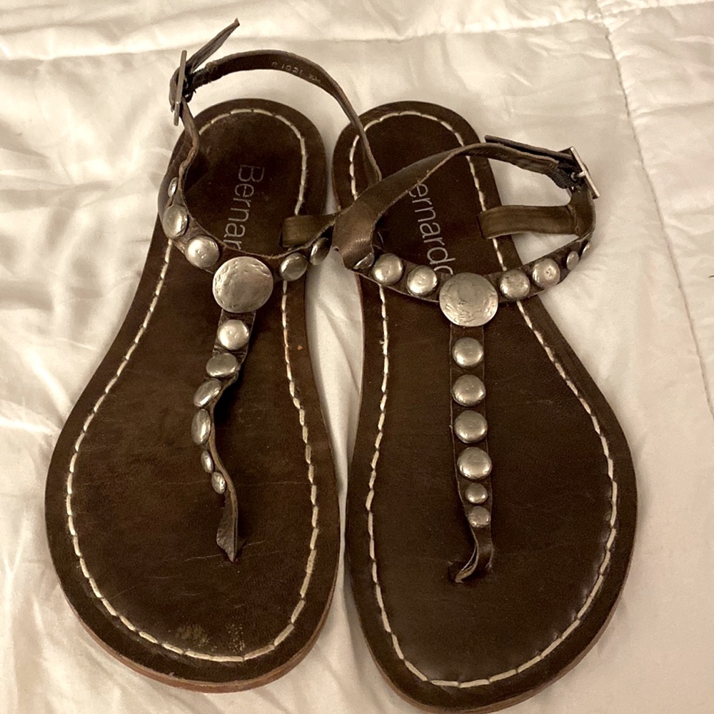 Bernardo Brown and Silver Sandals, Sz 7M, EUC